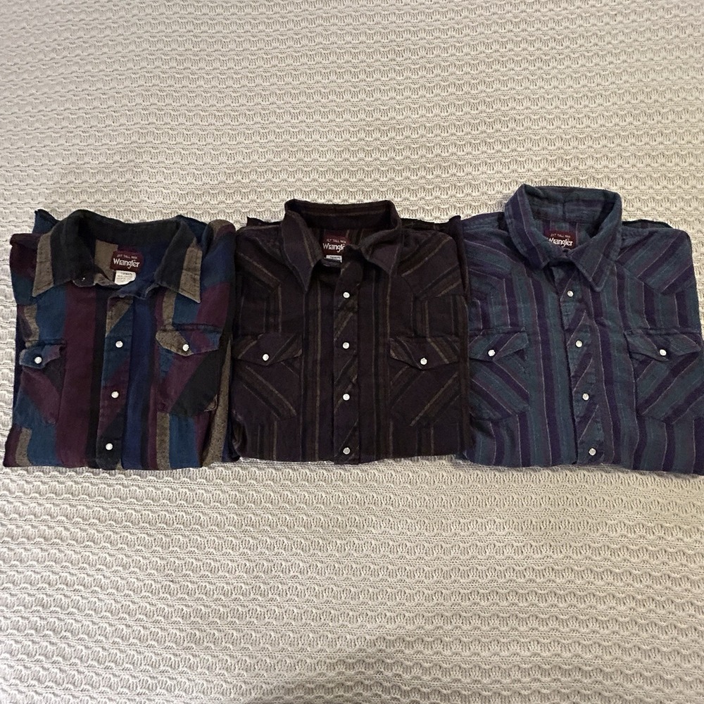 Lot Of 3 Vintage Wrangler Men's 2XT Pearl Button Western Soft Flannels